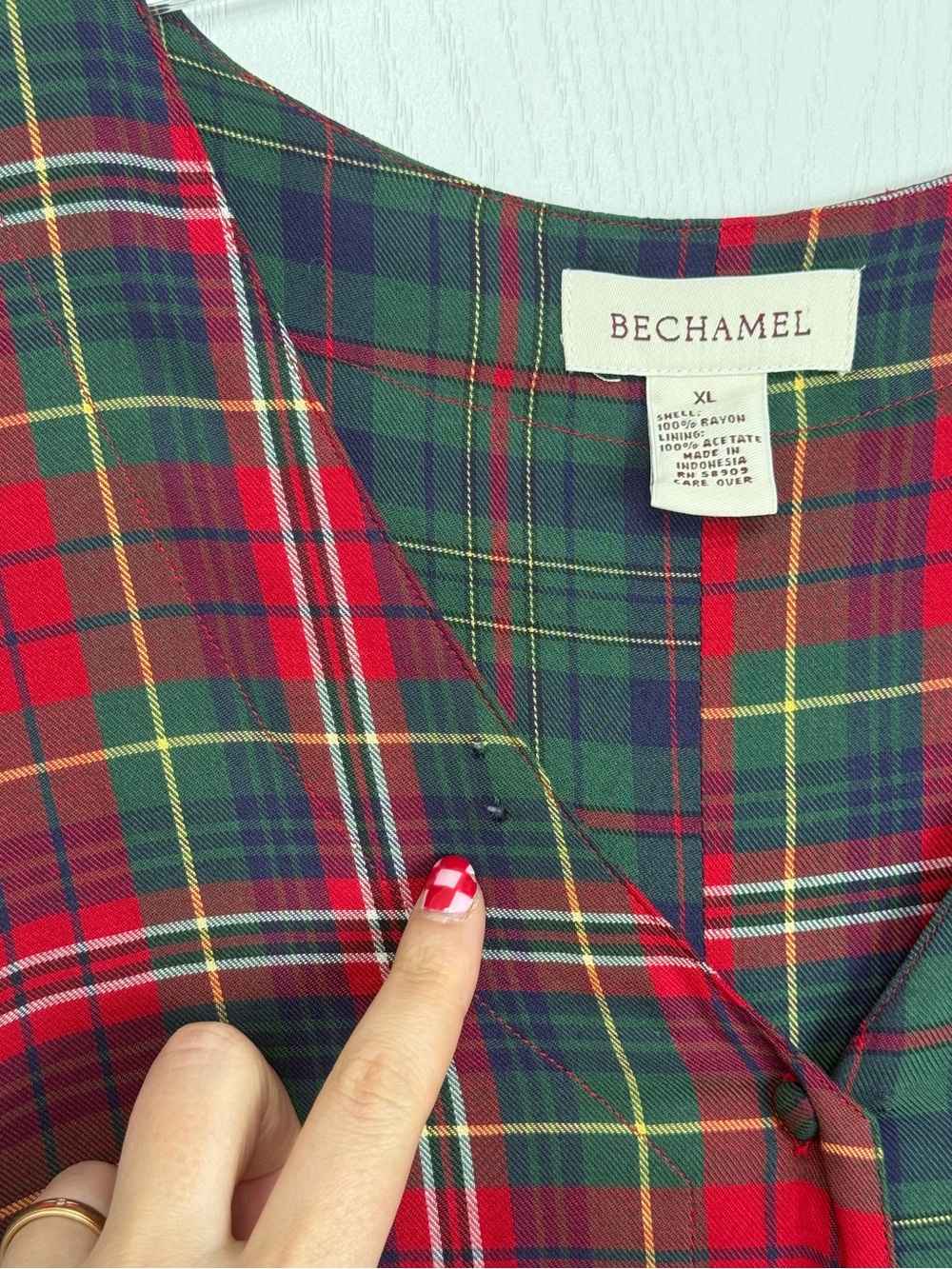 Vintage Plaid Tartan Maxi Pinafore Dress Size XL Red Green - Picture 6 of 7